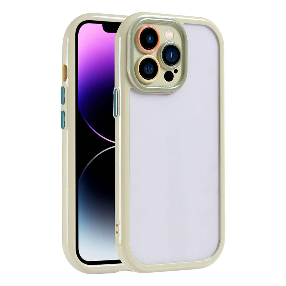 Apple iPhone 14 Pro Max Kılıf Kamera Korumalı Renkli Kenar ve Çerçeve Tasarımlı Zore Vitamin Kapak Yeşil