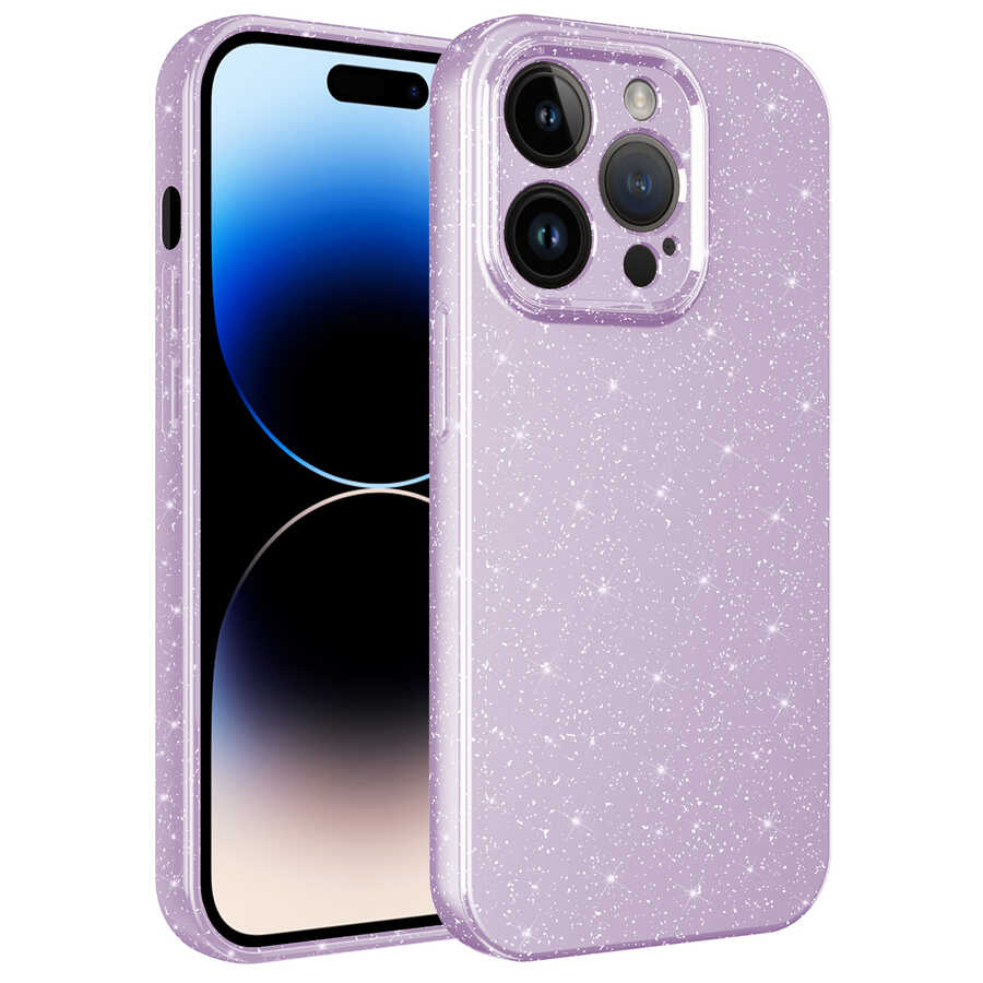 Apple iPhone 14 Pro Max Kılıf Kamera Korumalı Simli Lüks Zore Koton Kapak Lila