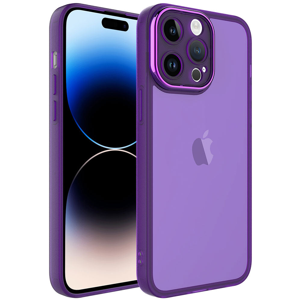 Apple iPhone 14 Pro Max Kılıf Kamera Korumalı Transparan Zore Post Kapak Derin Mor