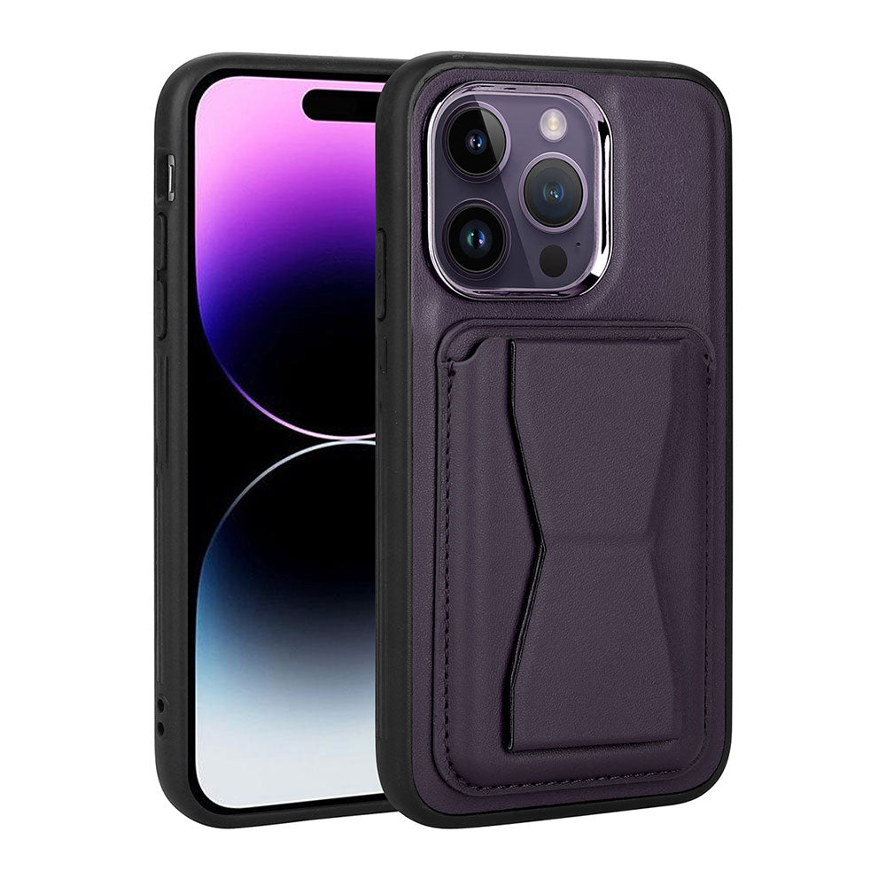 Apple iPhone 14 Pro Max Kılıf Kartlıklı Standlı Pu Deri Zore Memo Kapak Koyu Mor