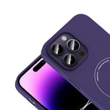 Apple iPhone 14 Pro Max Kılıf M-Safe Şarj Özellikli Kamera Korumalı Zore Elio Sert PC Kapak Derin Mor