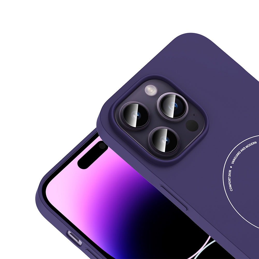 Apple iPhone 14 Pro Max Kılıf M-Safe Şarj Özellikli Kamera Korumalı Zore Elio Sert PC Kapak Derin Mor