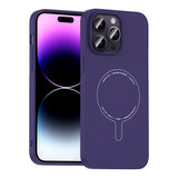 Apple iPhone 14 Pro Max Kılıf M-Safe Şarj Özellikli Kamera Korumalı Zore Elio Sert PC Kapak Derin Mor