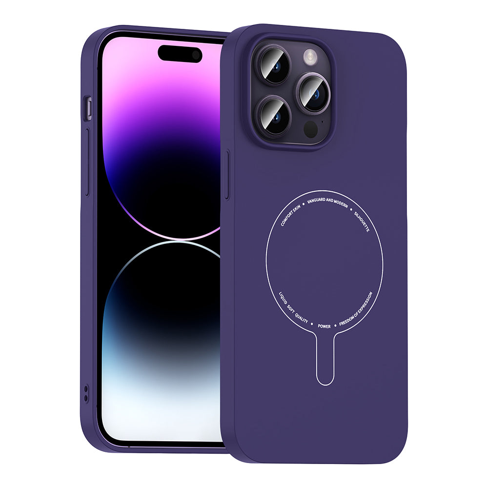 Apple iPhone 14 Pro Max Kılıf M-Safe Şarj Özellikli Kamera Korumalı Zore Elio Sert PC Kapak Derin Mor