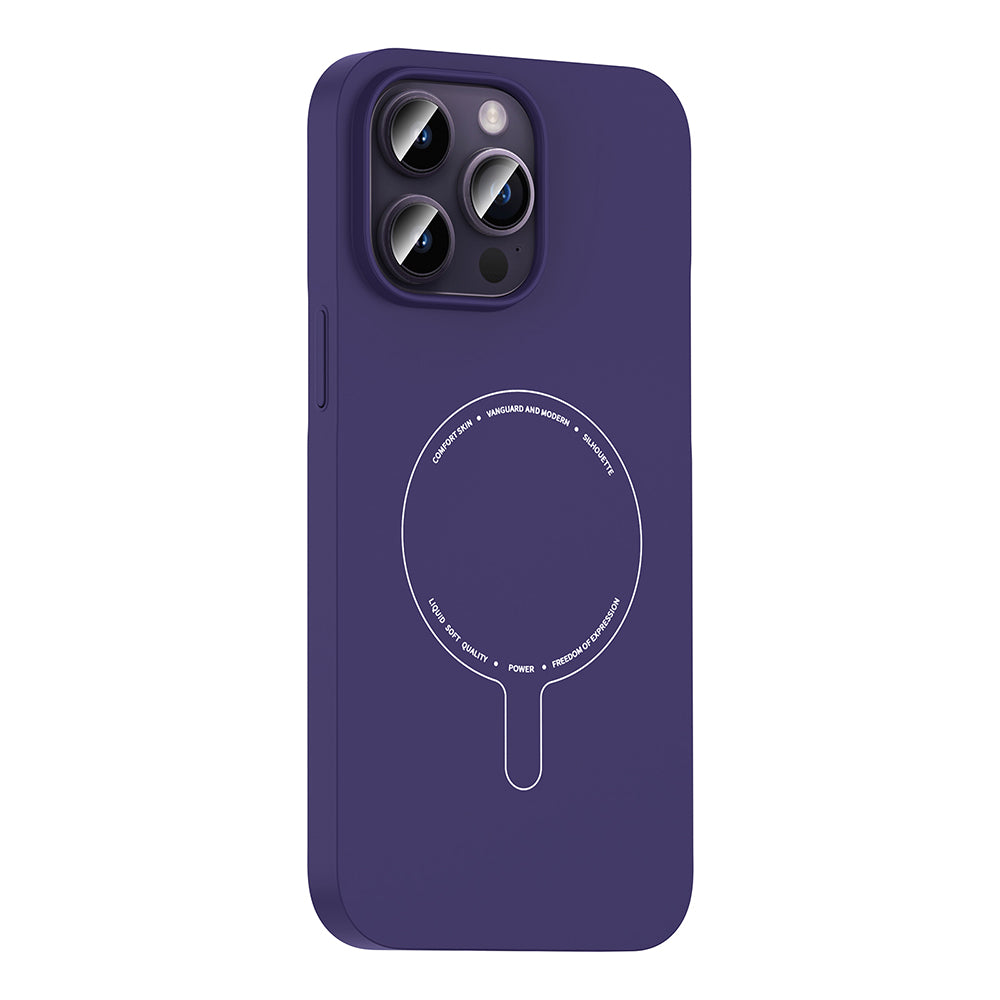 Apple iPhone 14 Pro Max Kılıf M-Safe Şarj Özellikli Kamera Korumalı Zore Elio Sert PC Kapak Derin Mor