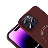 Apple iPhone 14 Pro Max Kılıf M-Safe Şarj Özellikli Kamera Korumalı Zore Elio Sert PC Kapak Bordo