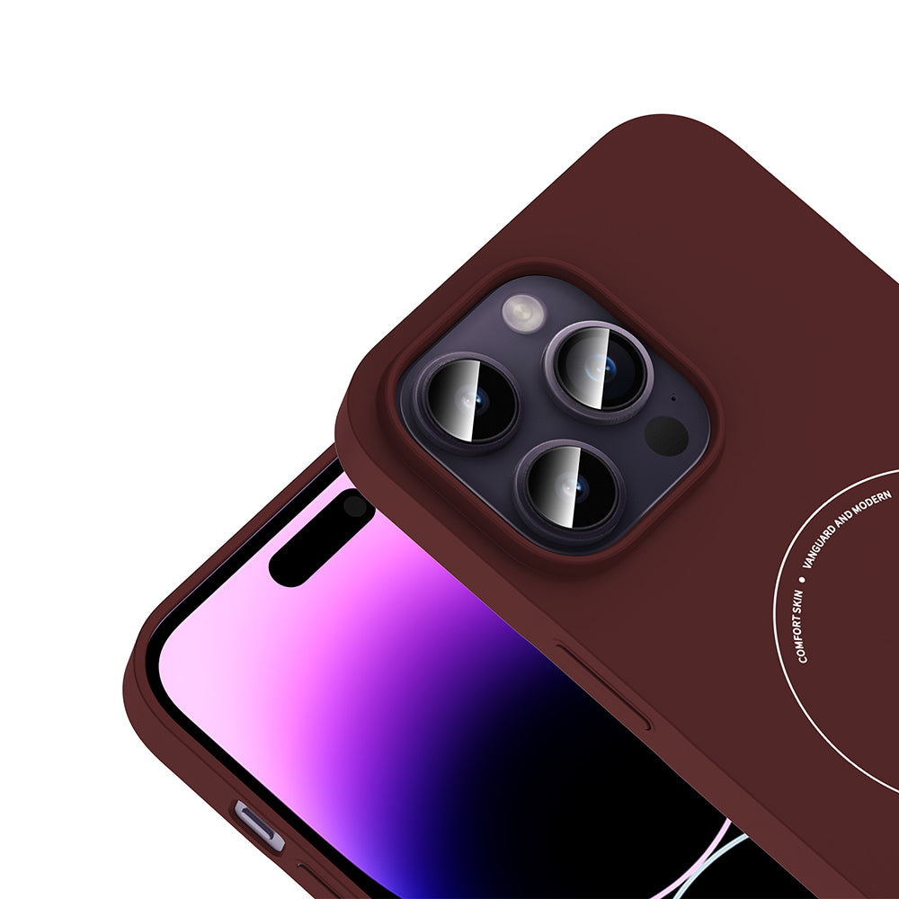 Apple iPhone 14 Pro Max Kılıf M-Safe Şarj Özellikli Kamera Korumalı Zore Elio Sert PC Kapak Bordo
