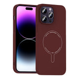 Apple iPhone 14 Pro Max Kılıf M-Safe Şarj Özellikli Kamera Korumalı Zore Elio Sert PC Kapak Bordo