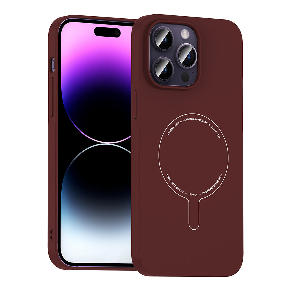 Apple iPhone 14 Pro Max Kılıf M-Safe Şarj Özellikli Kamera Korumalı Zore Elio Sert PC Kapak Bordo