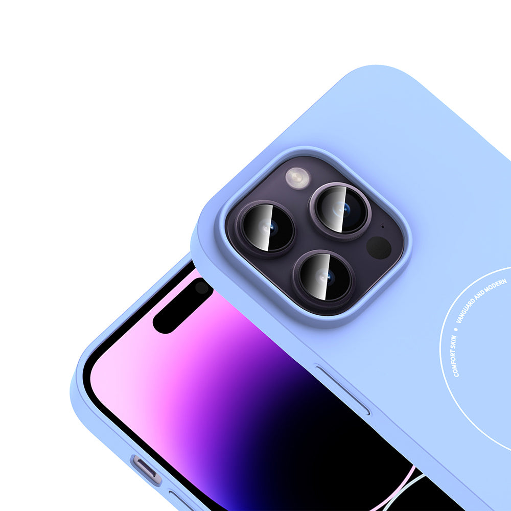 Apple iPhone 14 Pro Max Kılıf M-Safe Şarj Özellikli Kamera Korumalı Zore Elio Sert PC Kapak Açık Mavi