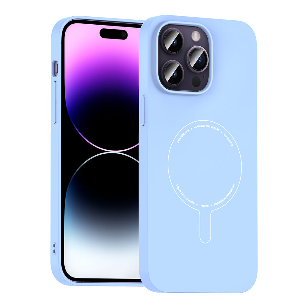 Apple iPhone 14 Pro Max Kılıf M-Safe Şarj Özellikli Kamera Korumalı Zore Elio Sert PC Kapak Açık Mavi