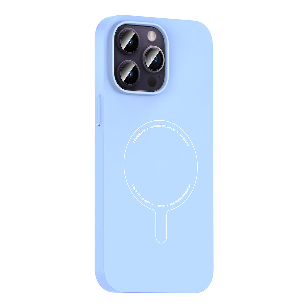 Apple iPhone 14 Pro Max Kılıf M-Safe Şarj Özellikli Kamera Korumalı Zore Elio Sert PC Kapak Açık Mavi