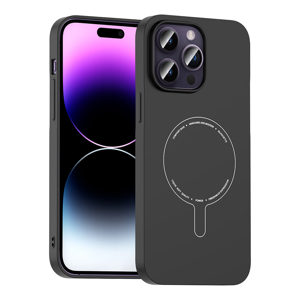 Apple iPhone 14 Pro Max Kılıf M-Safe Şarj Özellikli Kamera Korumalı Zore Elio Sert PC Kapak Siyah