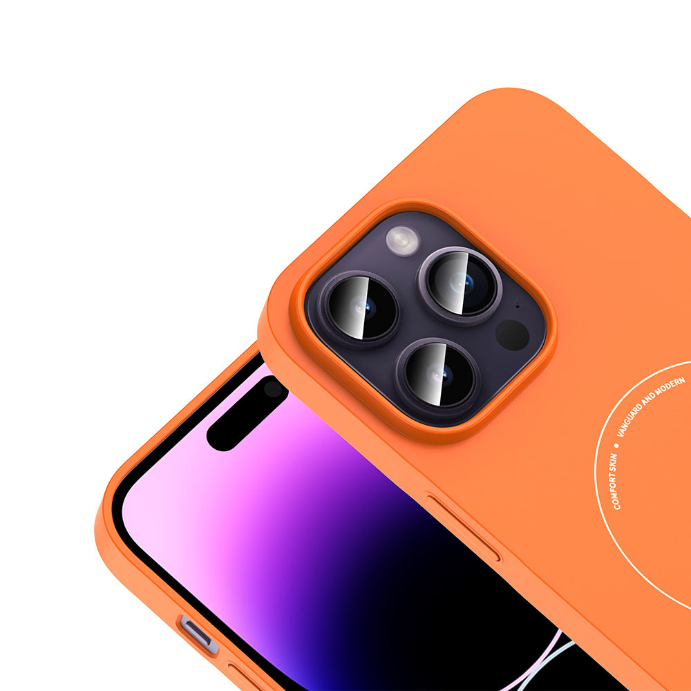 Apple iPhone 14 Pro Max Kılıf M-Safe Şarj Özellikli Kamera Korumalı Zore Elio Sert PC Kapak Turuncu