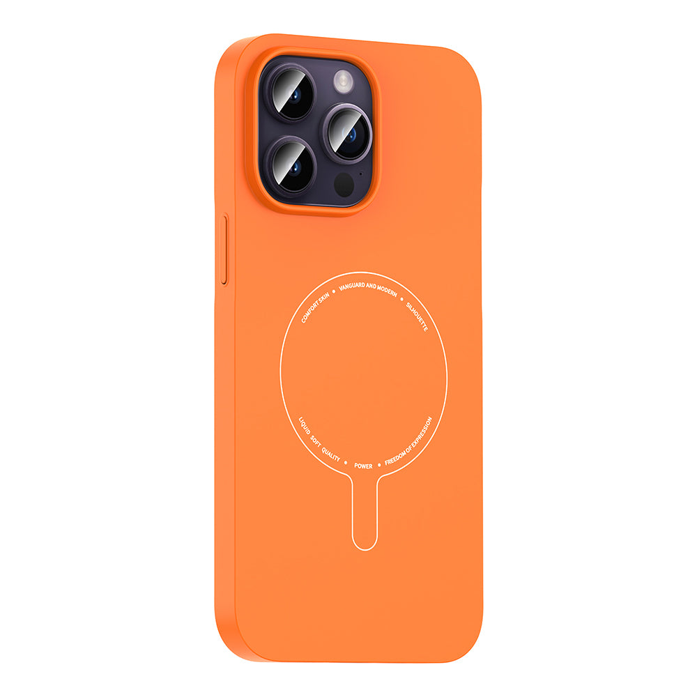 Apple iPhone 14 Pro Max Kılıf M-Safe Şarj Özellikli Kamera Korumalı Zore Elio Sert PC Kapak Turuncu
