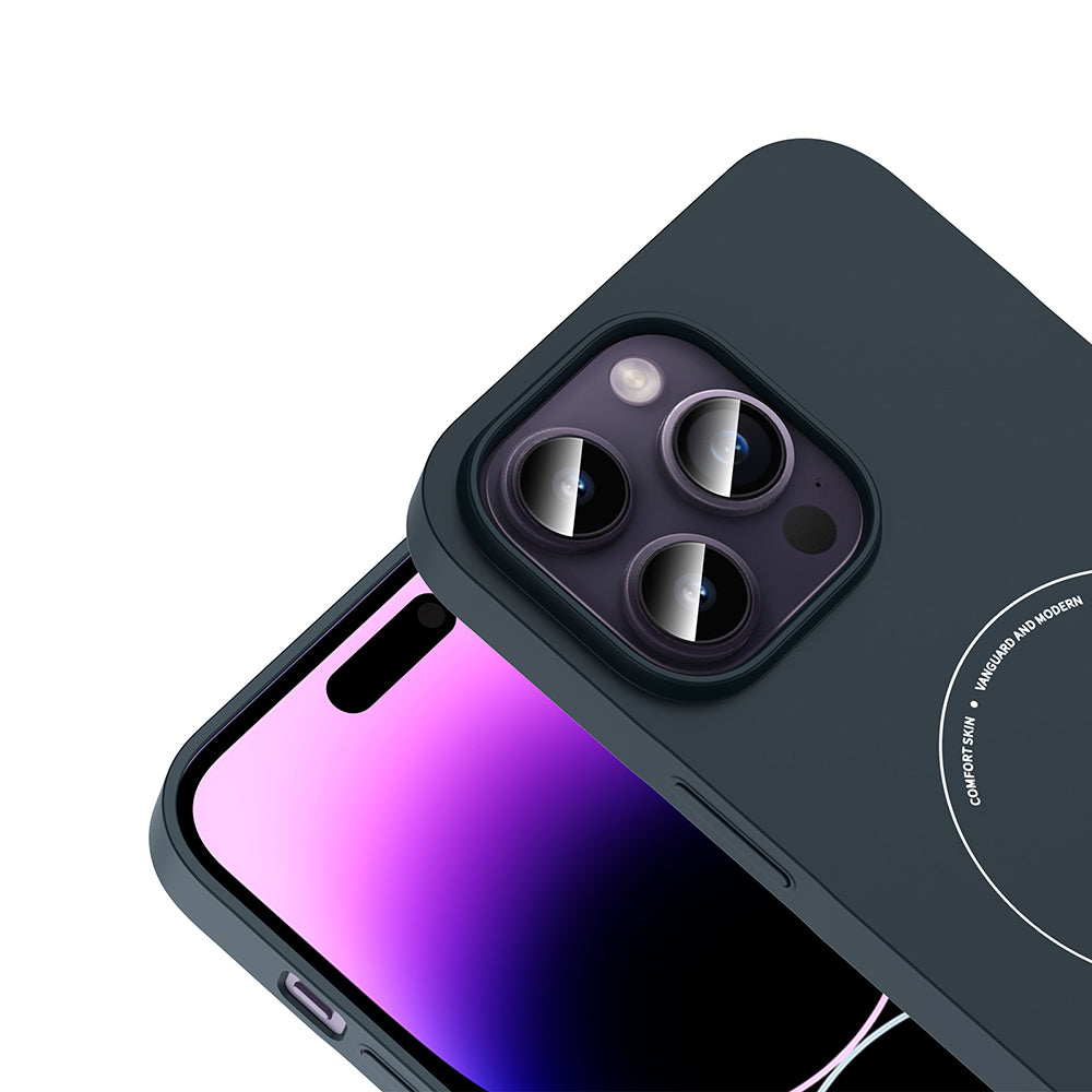 Apple iPhone 14 Pro Max Kılıf M-Safe Şarj Özellikli Kamera Korumalı Zore Elio Sert PC Kapak Lacivert