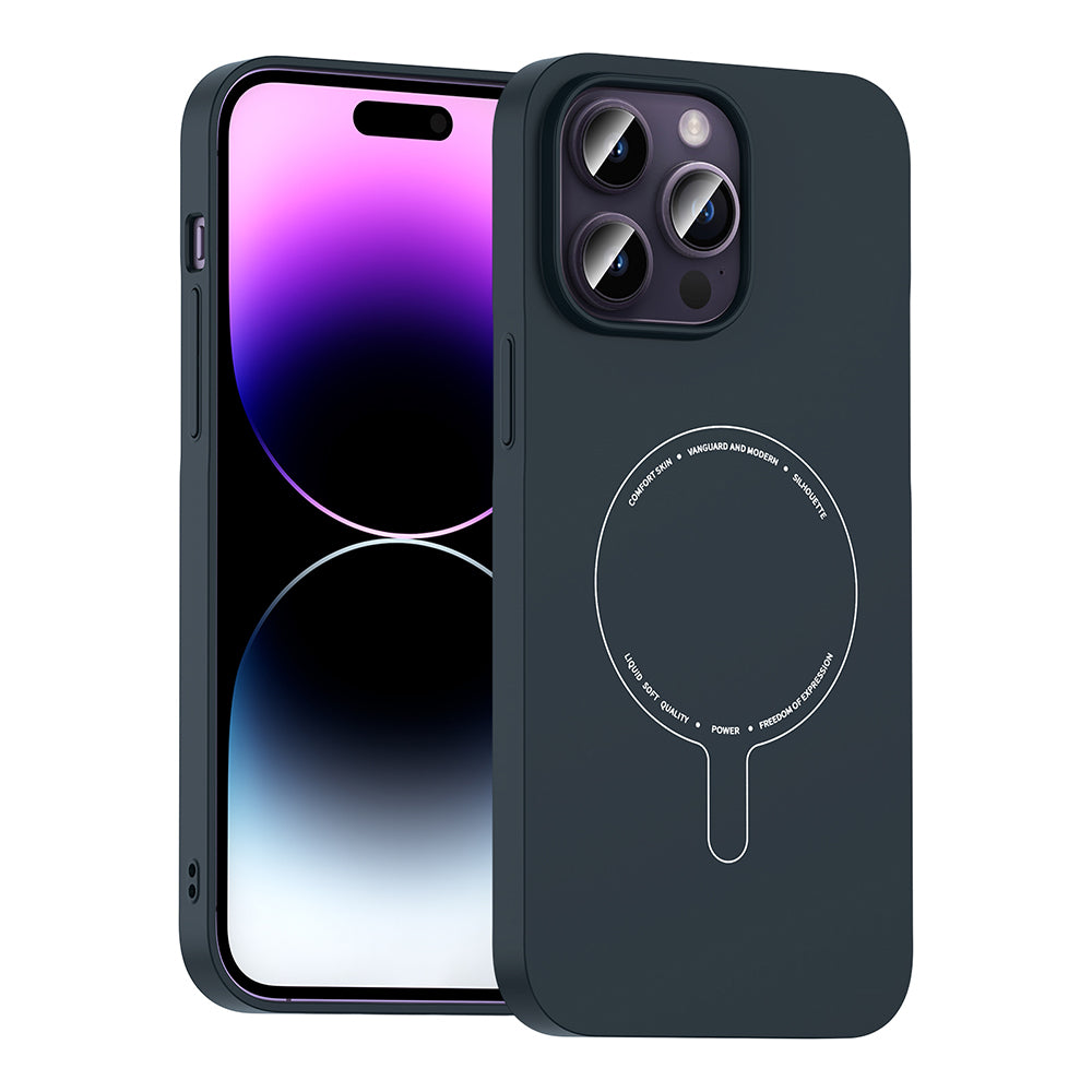 Apple iPhone 14 Pro Max Kılıf M-Safe Şarj Özellikli Kamera Korumalı Zore Elio Sert PC Kapak Lacivert