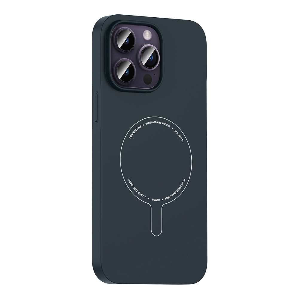 Apple iPhone 14 Pro Max Kılıf M-Safe Şarj Özellikli Kamera Korumalı Zore Elio Sert PC Kapak Lacivert