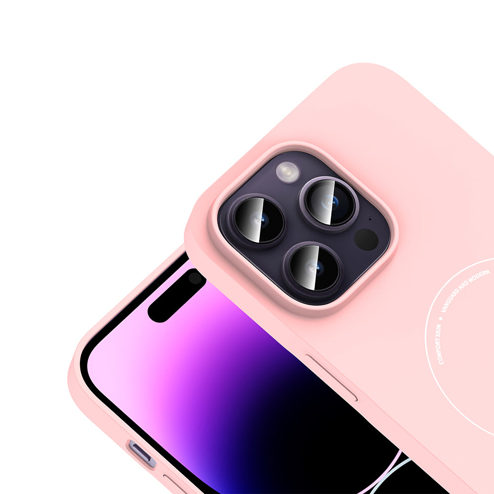 Apple iPhone 14 Pro Max Kılıf M-Safe Şarj Özellikli Kamera Korumalı Zore Elio Sert PC Kapak Açık Pembe
