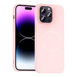 Apple iPhone 14 Pro Max Kılıf M-Safe Şarj Özellikli Kamera Korumalı Zore Elio Sert PC Kapak Açık Pembe
