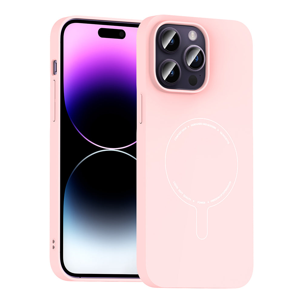 Apple iPhone 14 Pro Max Kılıf M-Safe Şarj Özellikli Kamera Korumalı Zore Elio Sert PC Kapak Açık Pembe