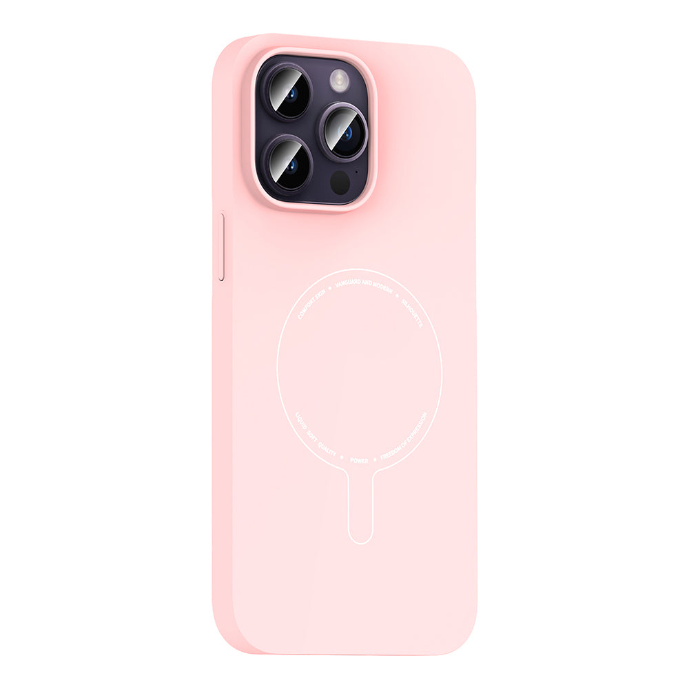 Apple iPhone 14 Pro Max Kılıf M-Safe Şarj Özellikli Kamera Korumalı Zore Elio Sert PC Kapak Açık Pembe