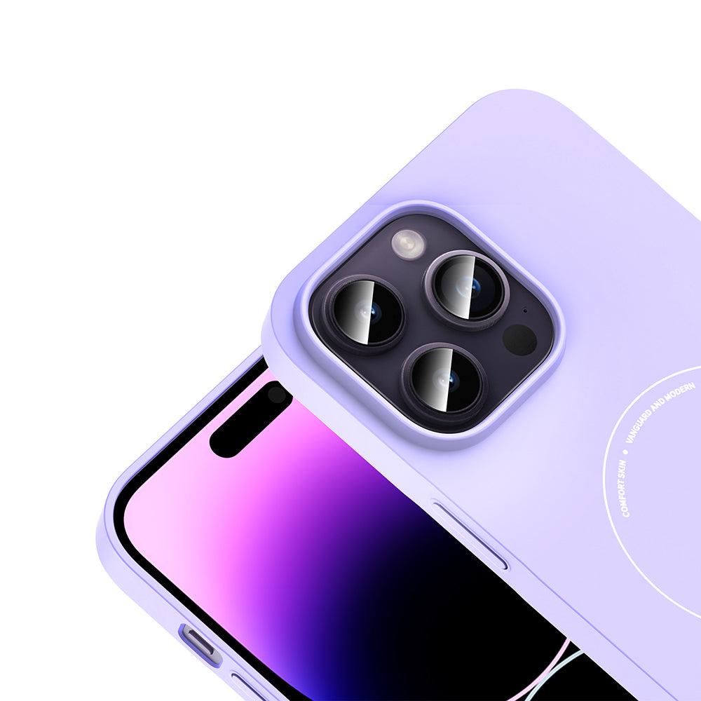 Apple iPhone 14 Pro Max Kılıf M-Safe Şarj Özellikli Kamera Korumalı Zore Elio Sert PC Kapak Lila