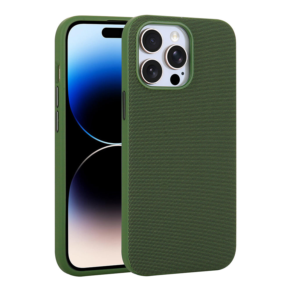Apple iPhone 14 Pro Max Kılıf M-Safe Şarj Özellikli Kumaş Tasarımlı Zore Miami Sert PC Kapak Yeşil