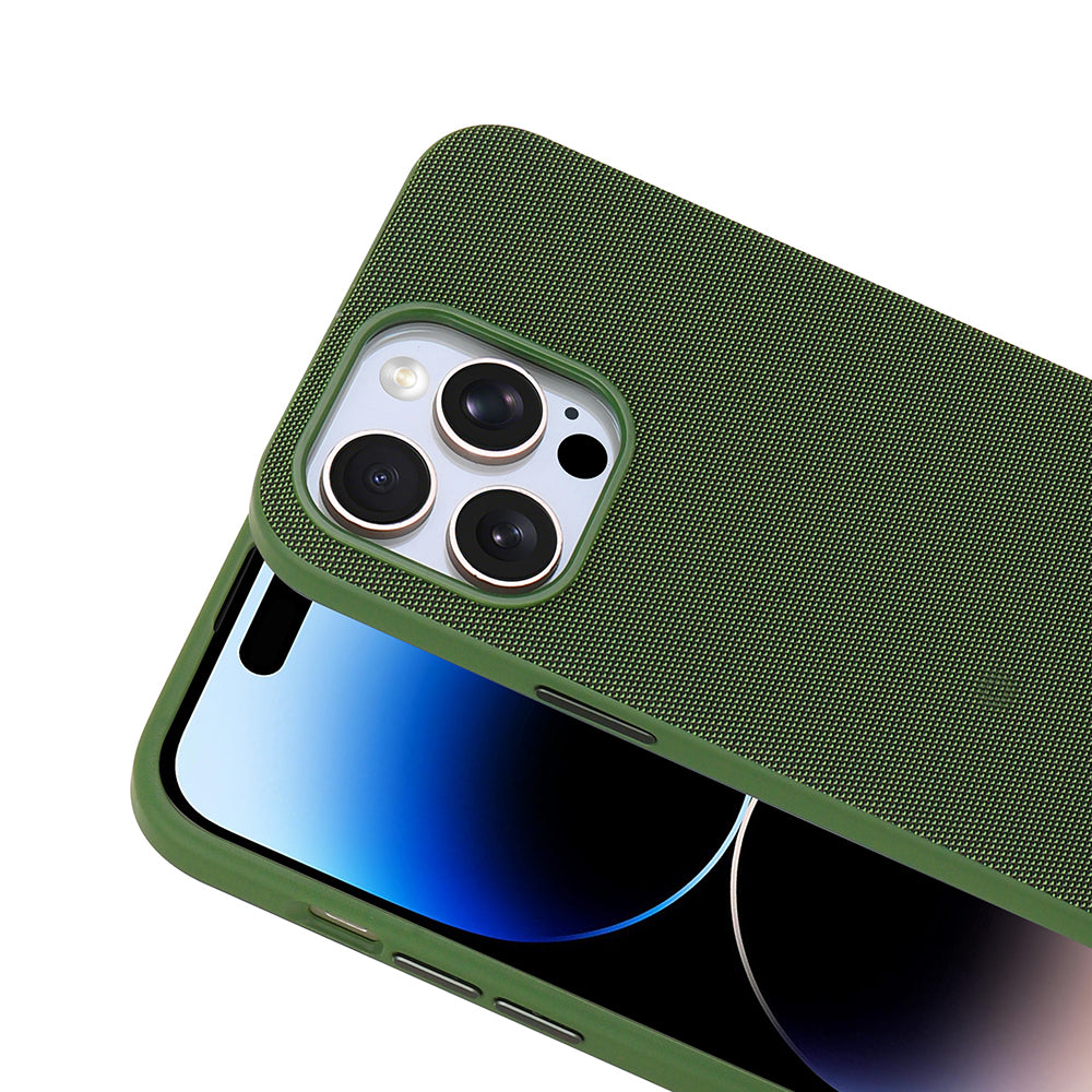 Apple iPhone 14 Pro Max Kılıf M-Safe Şarj Özellikli Kumaş Tasarımlı Zore Miami Sert PC Kapak Yeşil
