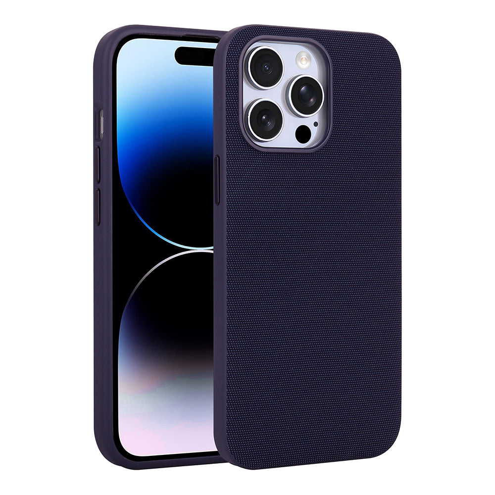 Apple iPhone 14 Pro Max Kılıf M-Safe Şarj Özellikli Kumaş Tasarımlı Zore Miami Sert PC Kapak Derin Mor