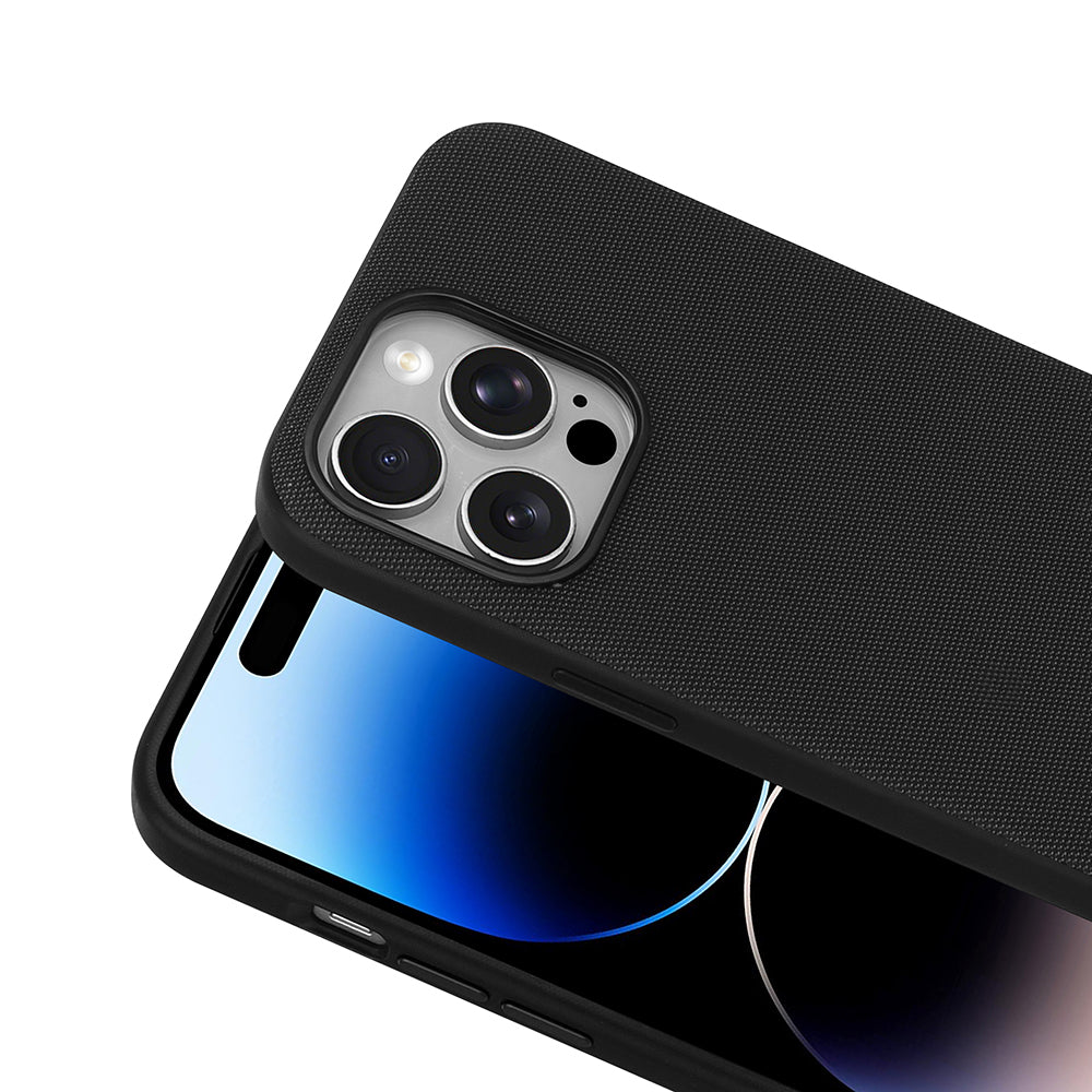 Apple iPhone 14 Pro Max Kılıf M-Safe Şarj Özellikli Kumaş Tasarımlı Zore Miami Sert PC Kapak Siyah