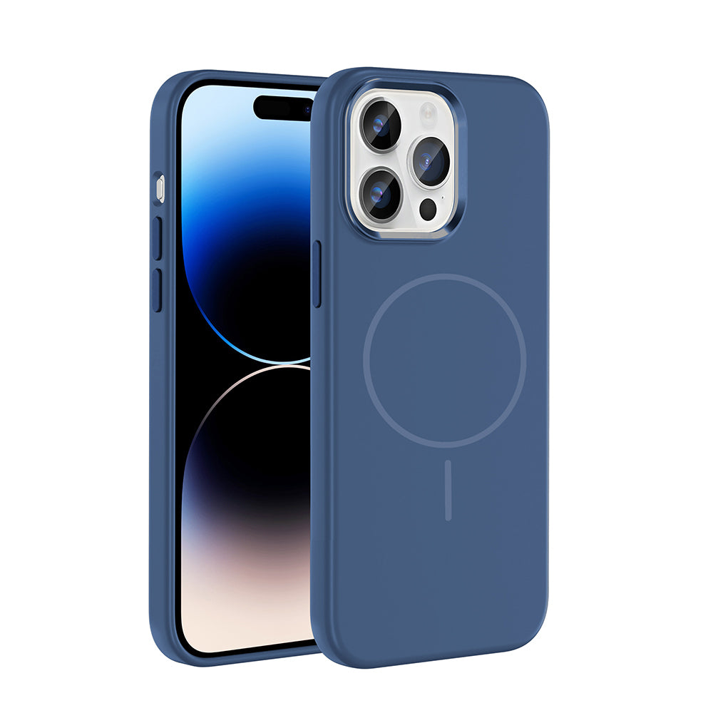 Apple iPhone 14 Pro Max Kılıf M-Safe Şarj Özellikli Metal Kamera Çerçeveli Zore Edi Silikon Kapak Siyah