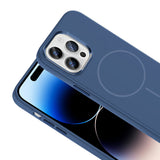 Apple iPhone 14 Pro Max Kılıf M-Safe Şarj Özellikli Metal Kamera Çerçeveli Zore Edi Silikon Kapak Lacivert