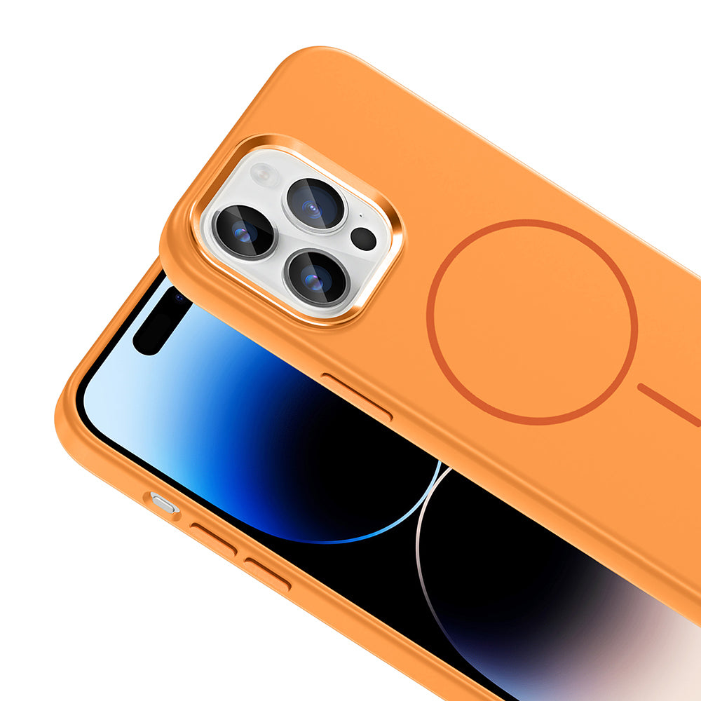 Apple iPhone 14 Pro Max Kılıf M-Safe Şarj Özellikli Metal Kamera Çerçeveli Zore Edi Silikon Kapak Siyah