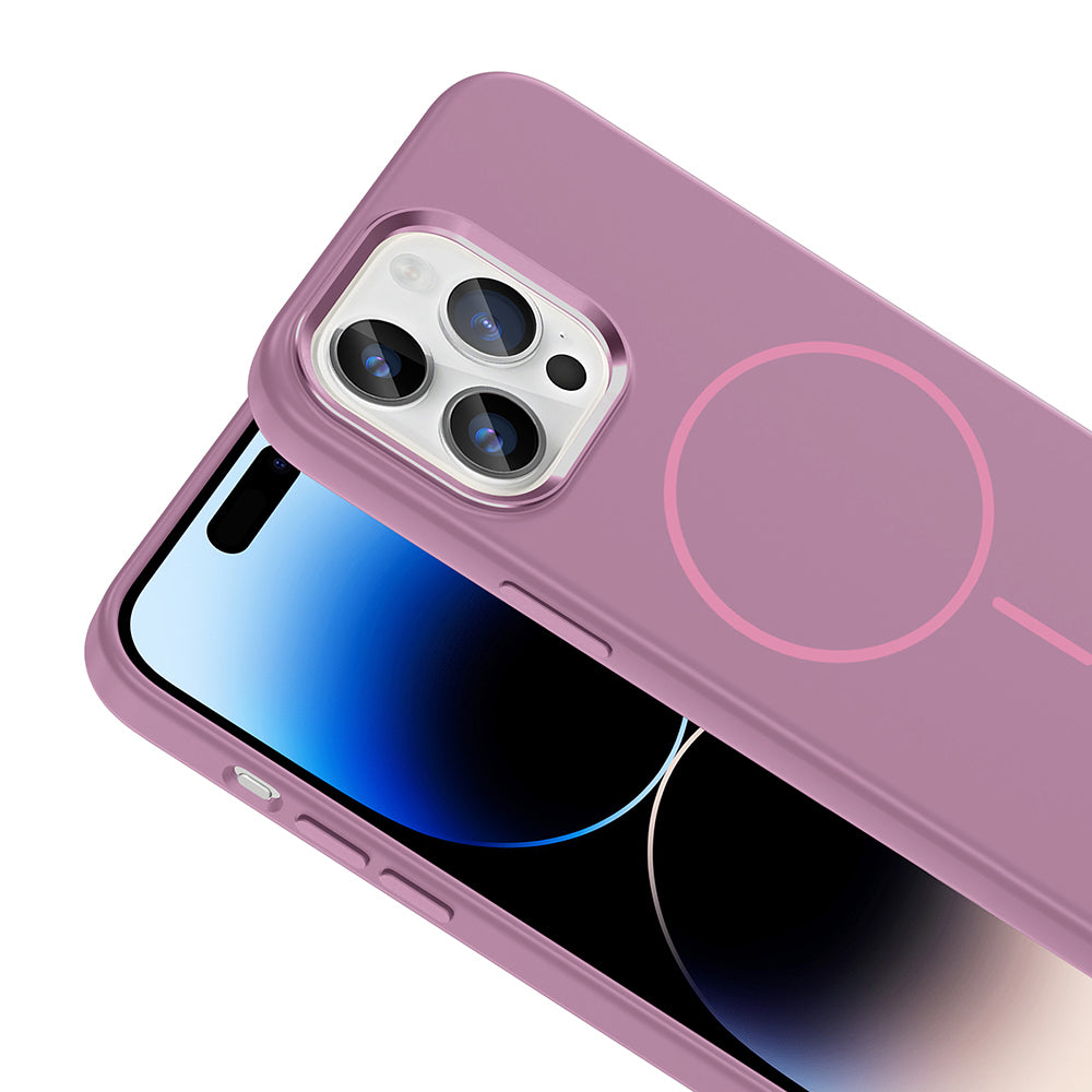 Apple iPhone 14 Pro Max Kılıf M-Safe Şarj Özellikli Metal Kamera Çerçeveli Zore Edi Silikon Kapak Turuncu