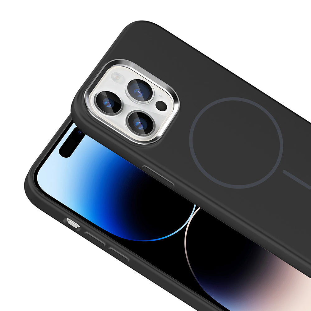 Apple iPhone 14 Pro Max Kılıf M-Safe Şarj Özellikli Metal Kamera Çerçeveli Zore Edi Silikon Kapak Rose Gold
