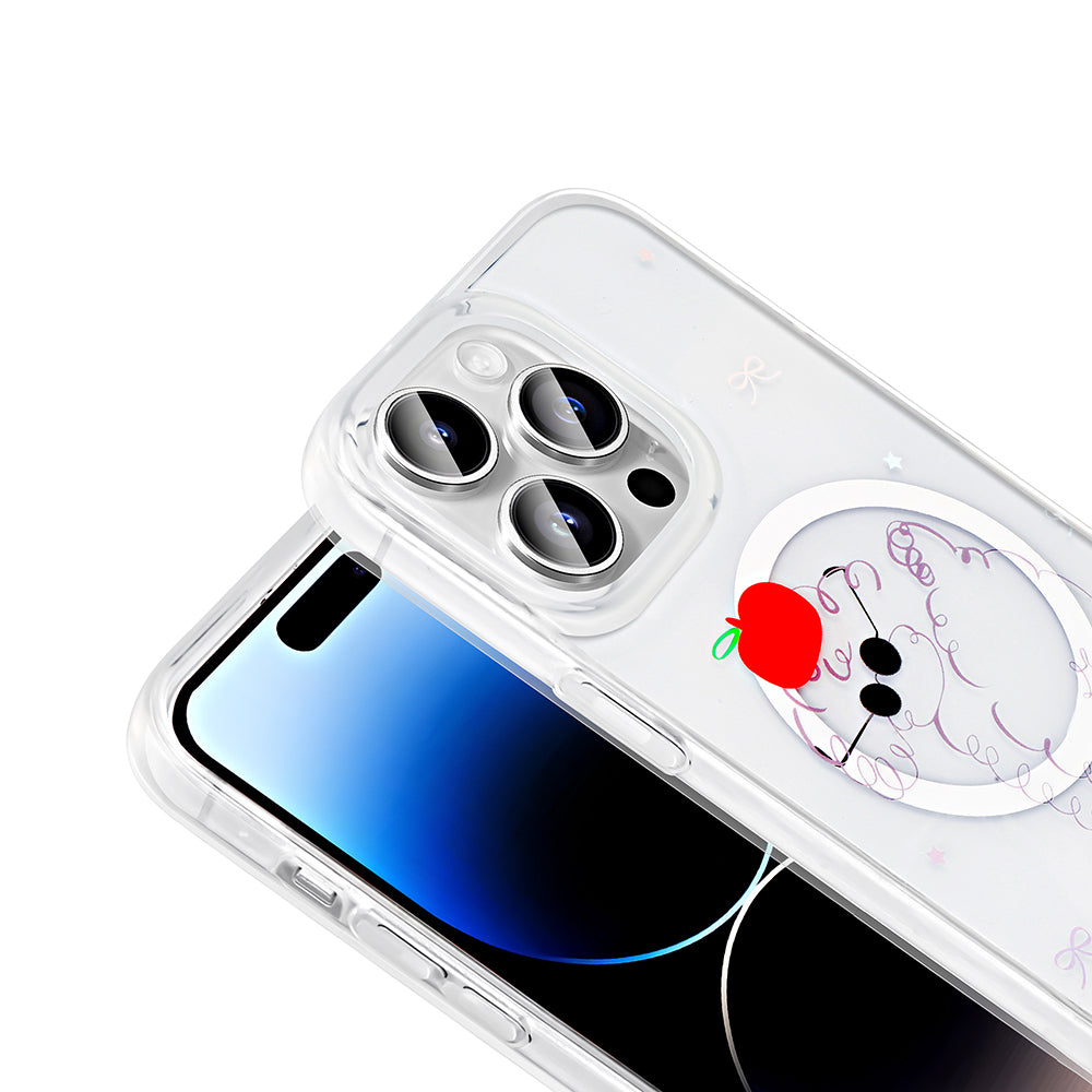 Apple iPhone 14 Pro Max Kılıf M-Safe Şarj Özellikli Şeffaf Zore Folk Sert Kapak Papatya