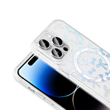 Apple iPhone 14 Pro Max Kılıf M-Safe Şarj Özellikli Şeffaf Zore Folk Sert Kapak Papatya