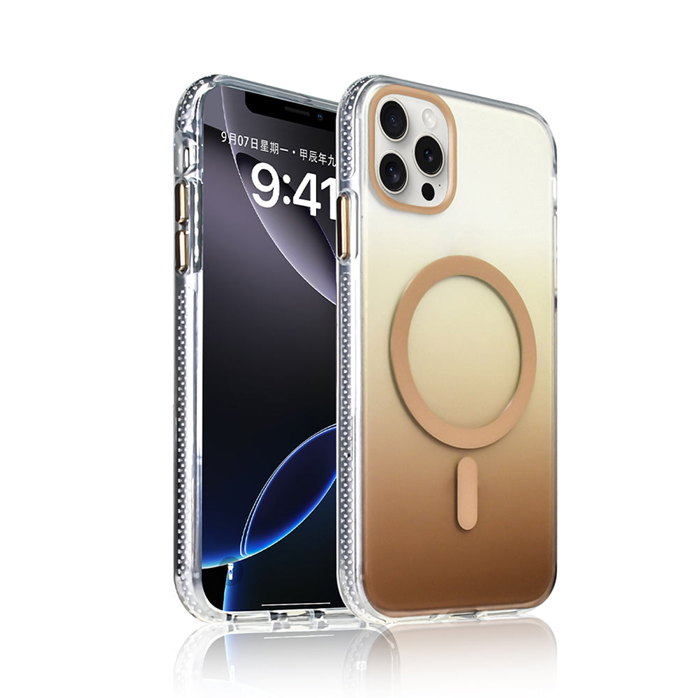 Apple iPhone 14 Pro Max Kılıf M-safe Şarj Özellikli Transparan Renk Geçişli Zore Toros Kapak Gold
