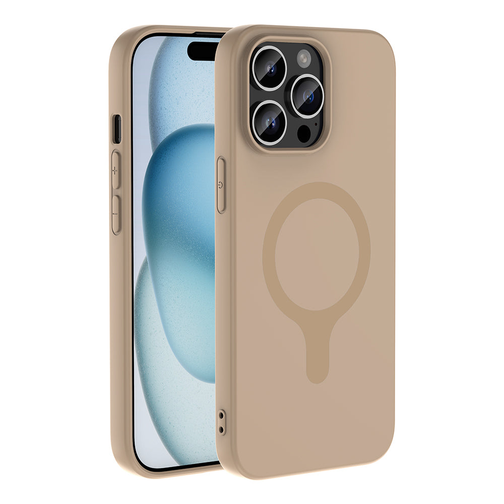 Apple iPhone 14 Pro Max Kılıf M-Safe Şarj Özellikli Zore Aris Silikon Kapak Krem
