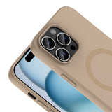 Apple iPhone 14 Pro Max Kılıf M-Safe Şarj Özellikli Zore Aris Silikon Kapak Krem