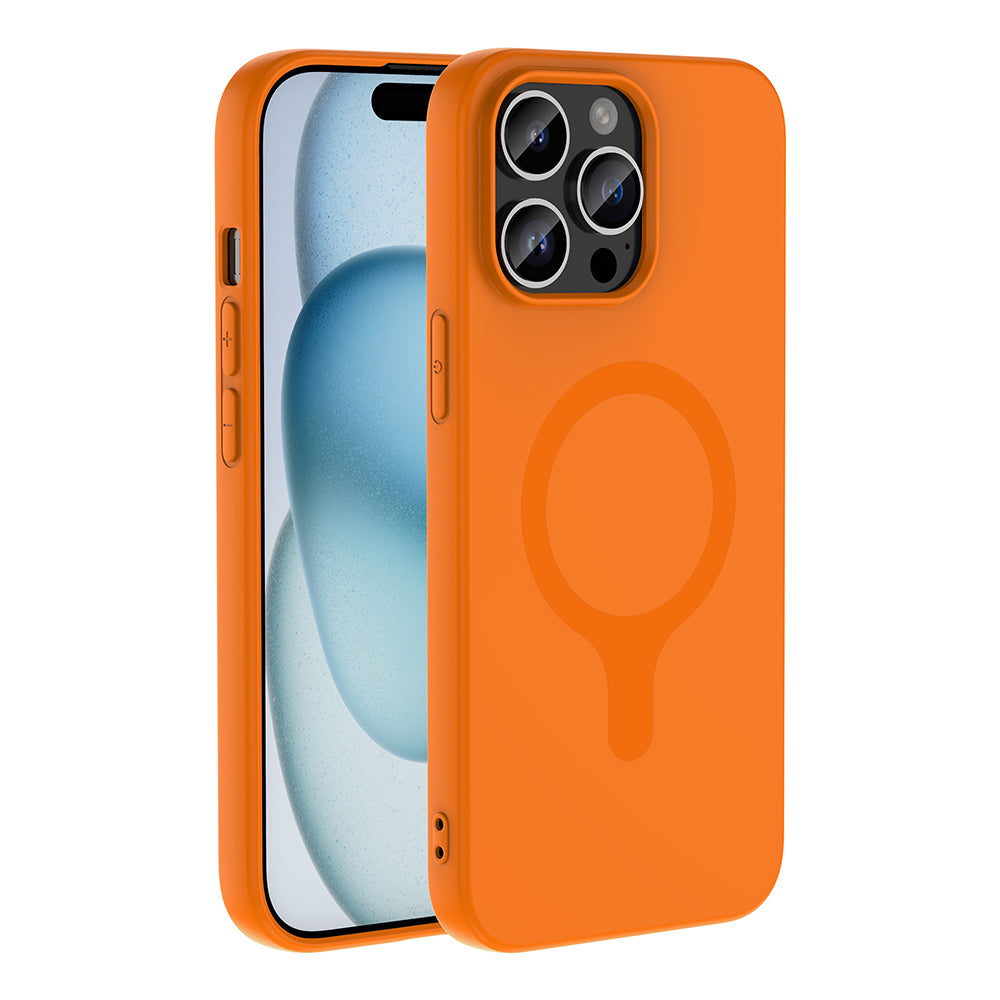 Apple iPhone 14 Pro Max Kılıf M-Safe Şarj Özellikli Zore Aris Silikon Kapak Turuncu