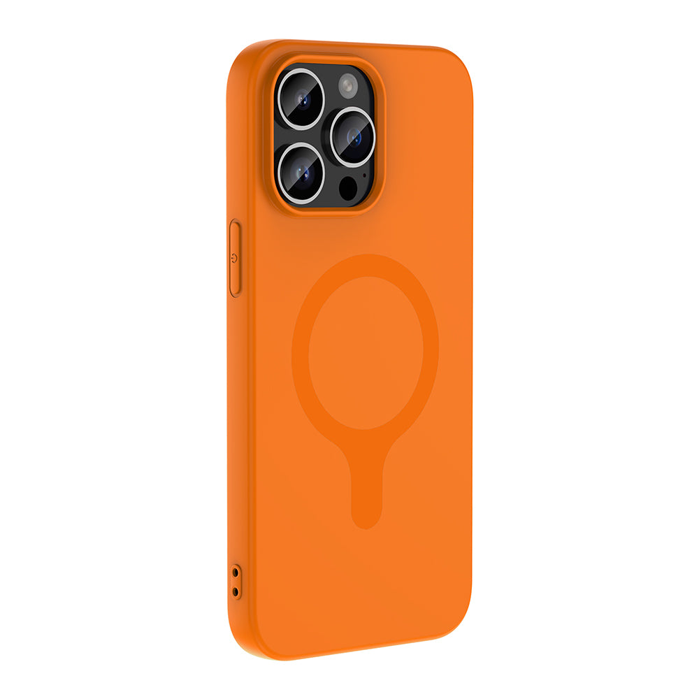 Apple iPhone 14 Pro Max Kılıf M-Safe Şarj Özellikli Zore Aris Silikon Kapak Turuncu
