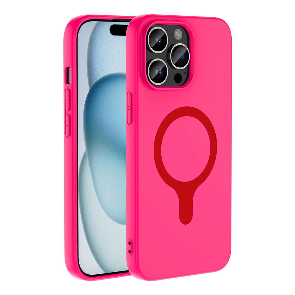 Apple iPhone 14 Pro Max Kılıf M-Safe Şarj Özellikli Zore Aris Silikon Kapak Koyu Pembe