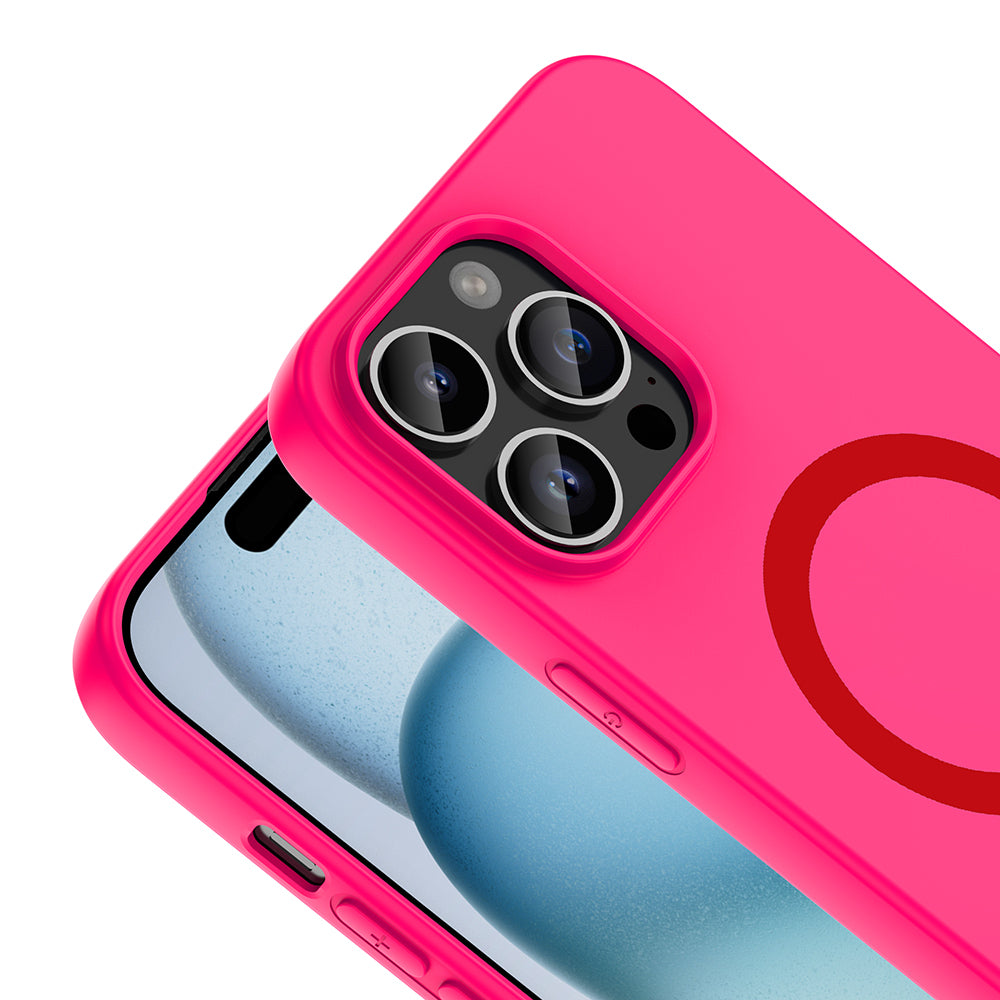 Apple iPhone 14 Pro Max Kılıf M-Safe Şarj Özellikli Zore Aris Silikon Kapak Koyu Pembe