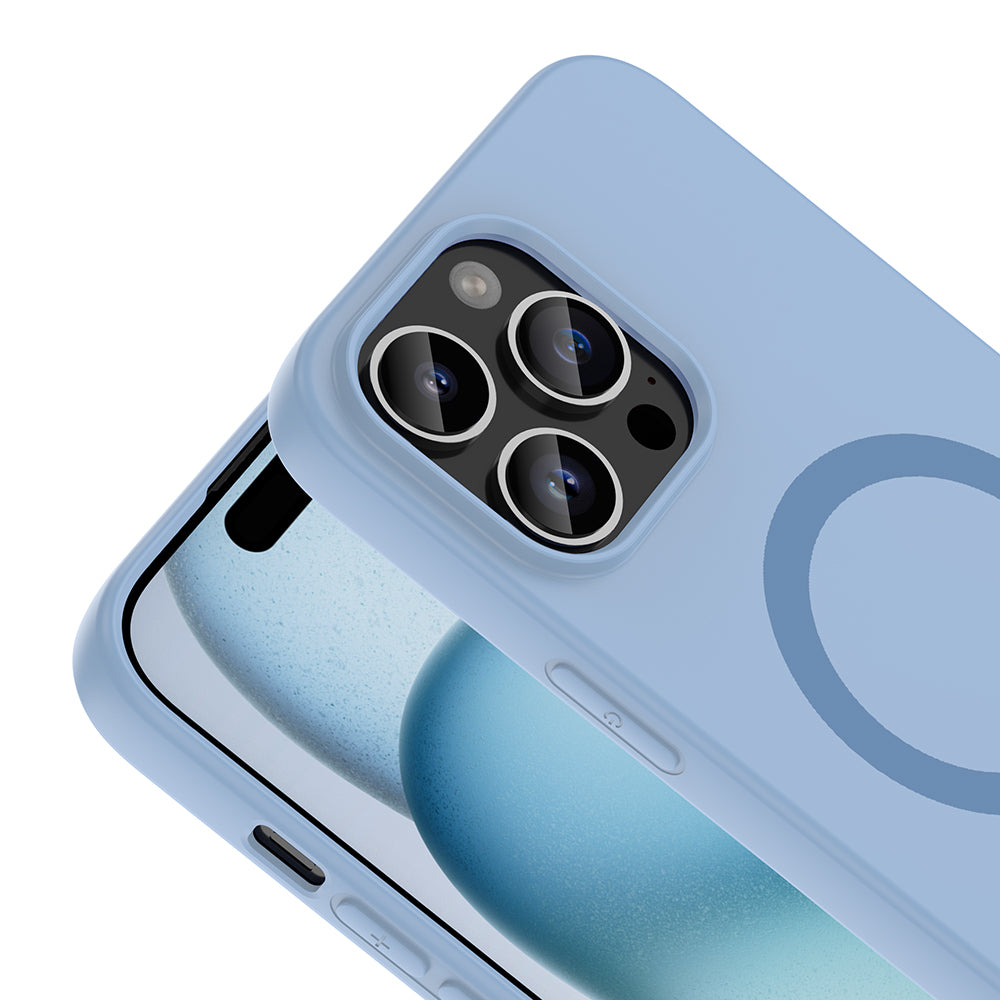 Apple iPhone 14 Pro Max Kılıf M-Safe Şarj Özellikli Zore Aris Silikon Kapak Baby Blue