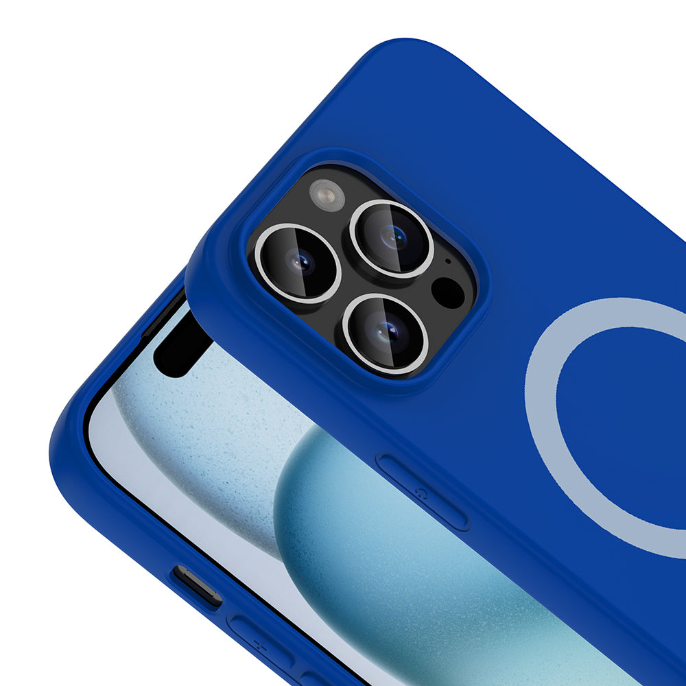 Apple iPhone 14 Pro Max Kılıf M-Safe Şarj Özellikli Zore Aris Silikon Kapak Saks Mavi