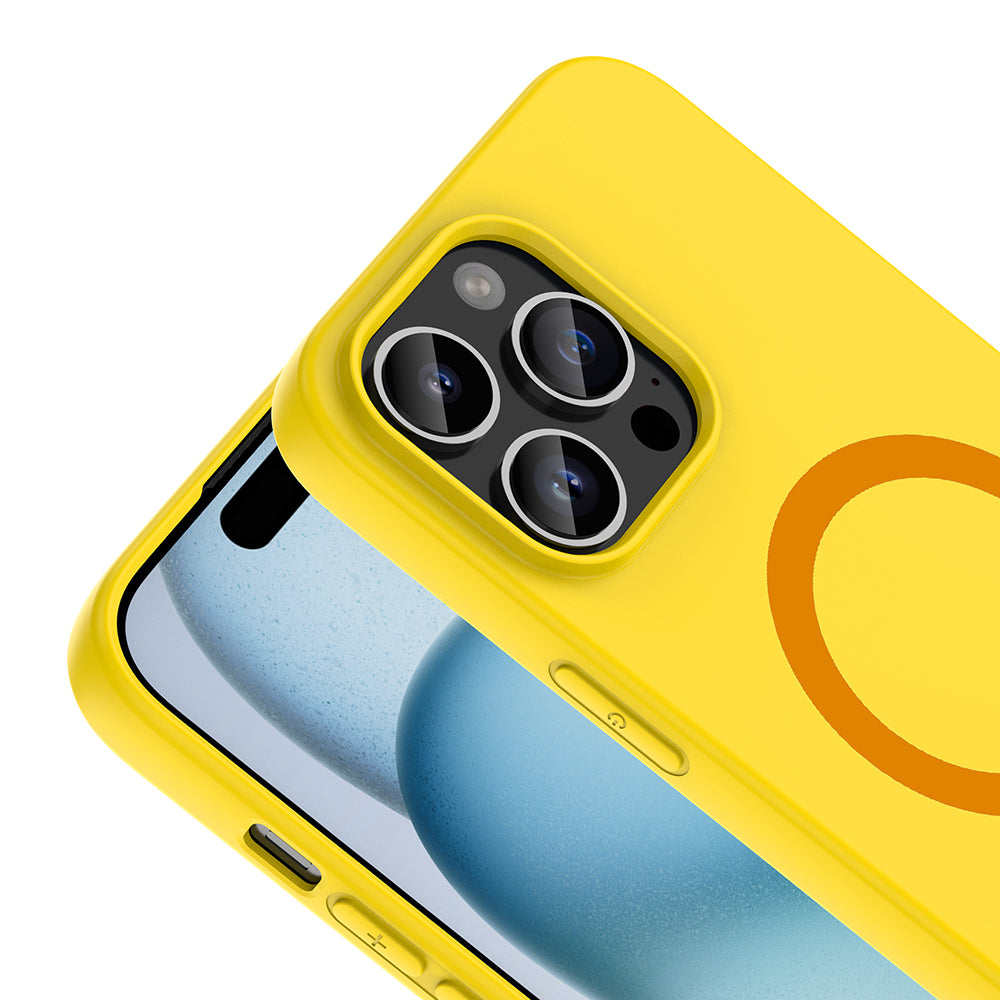 Apple iPhone 14 Pro Max Kılıf M-Safe Şarj Özellikli Zore Aris Silikon Kapak Sarı