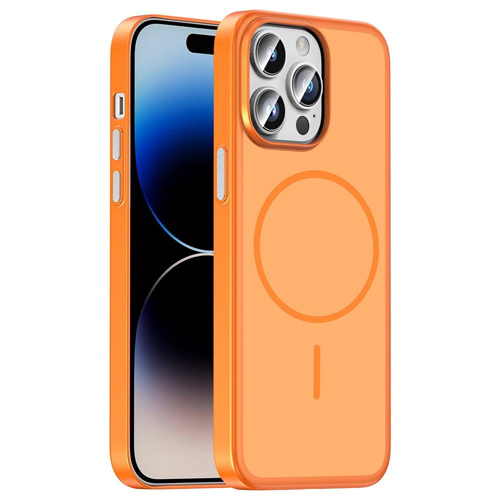 Apple iPhone 14 Pro Max Kılıf M-Safe Şarj Özellikli Zore Lora PC Kapak Turuncu