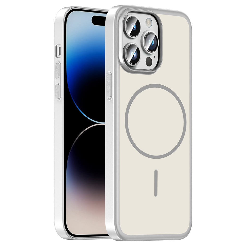 Apple iPhone 14 Pro Max Kılıf M-Safe Şarj Özellikli Zore Lora PC Kapak Gümüş